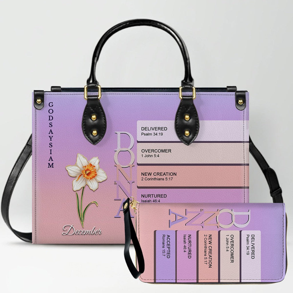 Custom Name & Birth Flower Leather Handbag