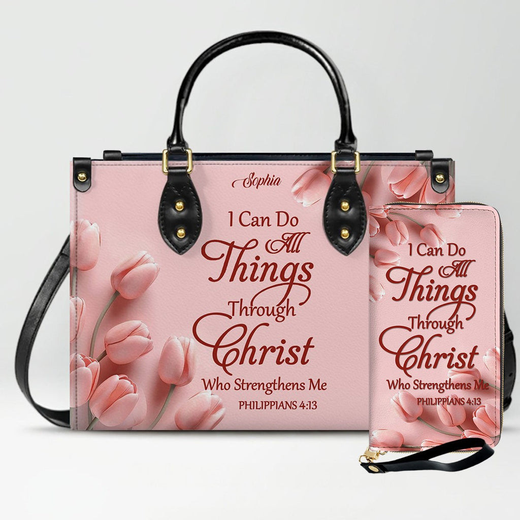 Personalized Pink Tulip Christian Handbag Set