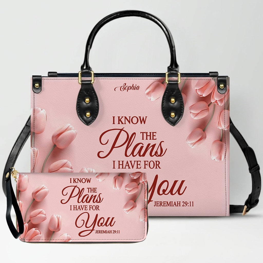 Personalized Pink Tulip Christian Leather Handbag