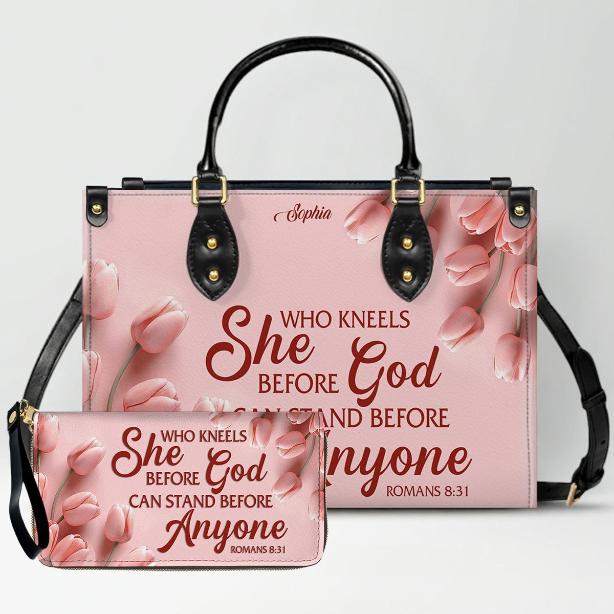 Personalized Pink Tulip Christian Handbag Set