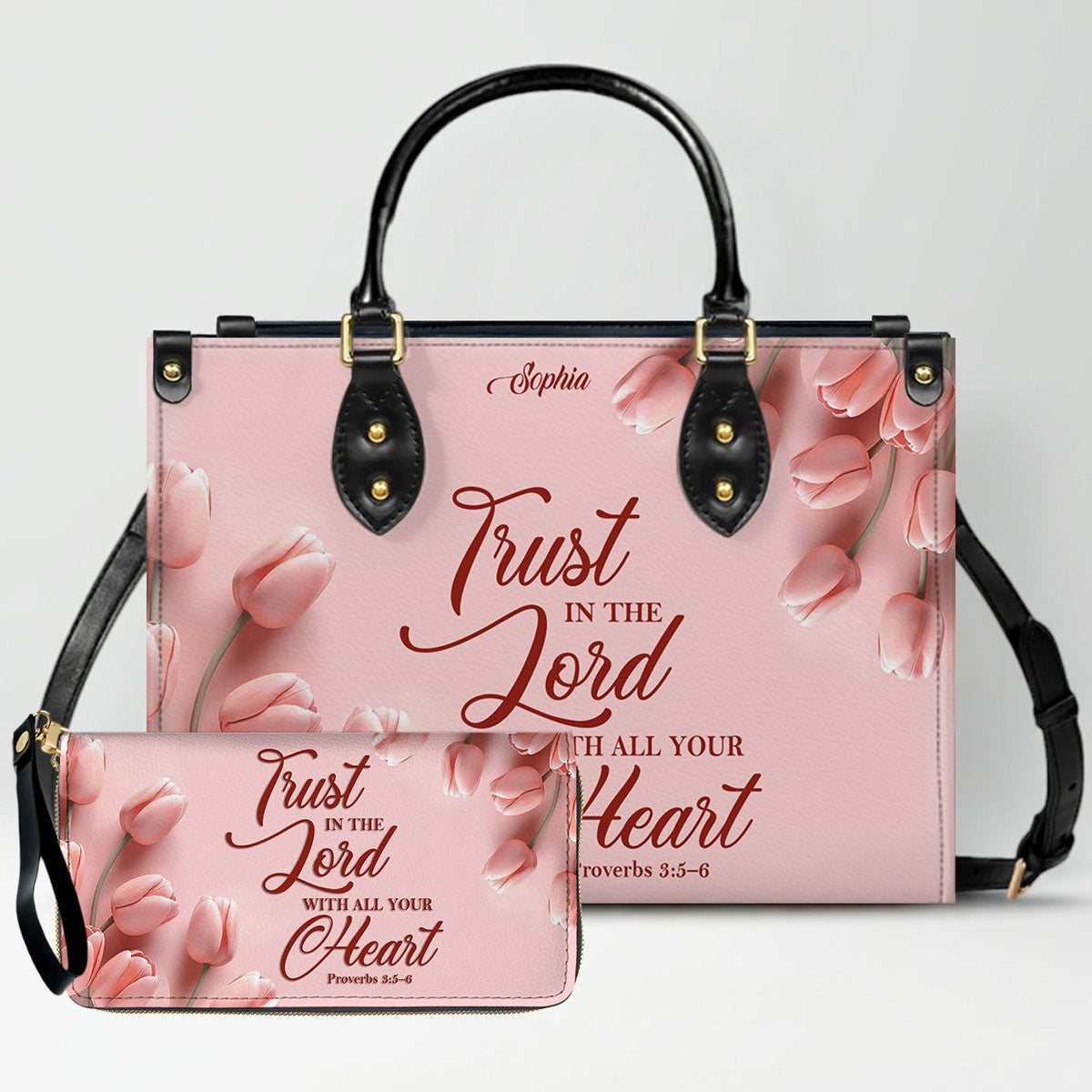 Personalized Pink Tulip Christian Handbag Set