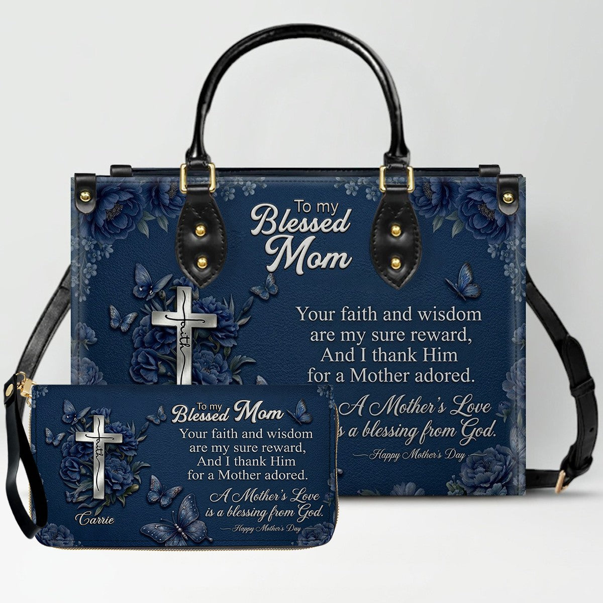 Personalized Blessed Mother Leather Handbag
