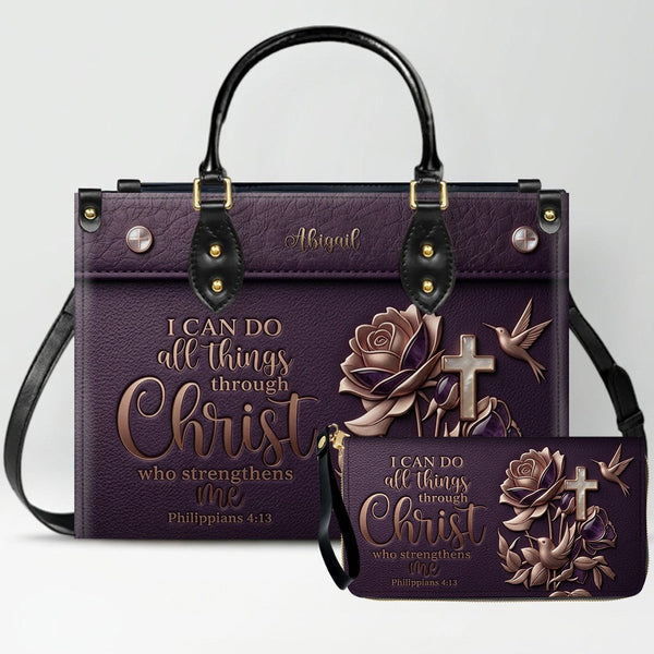 Personalized Philippians 4:13 Leather Handbag Set