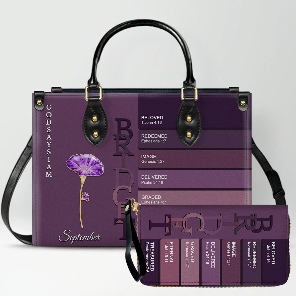 Custom Name & Birth Flower Leather Handbag