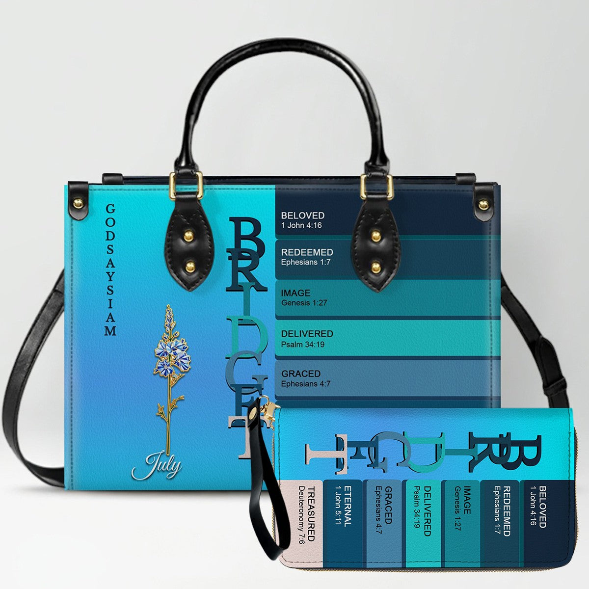 Custom Name & Birth Flower Leather Handbag