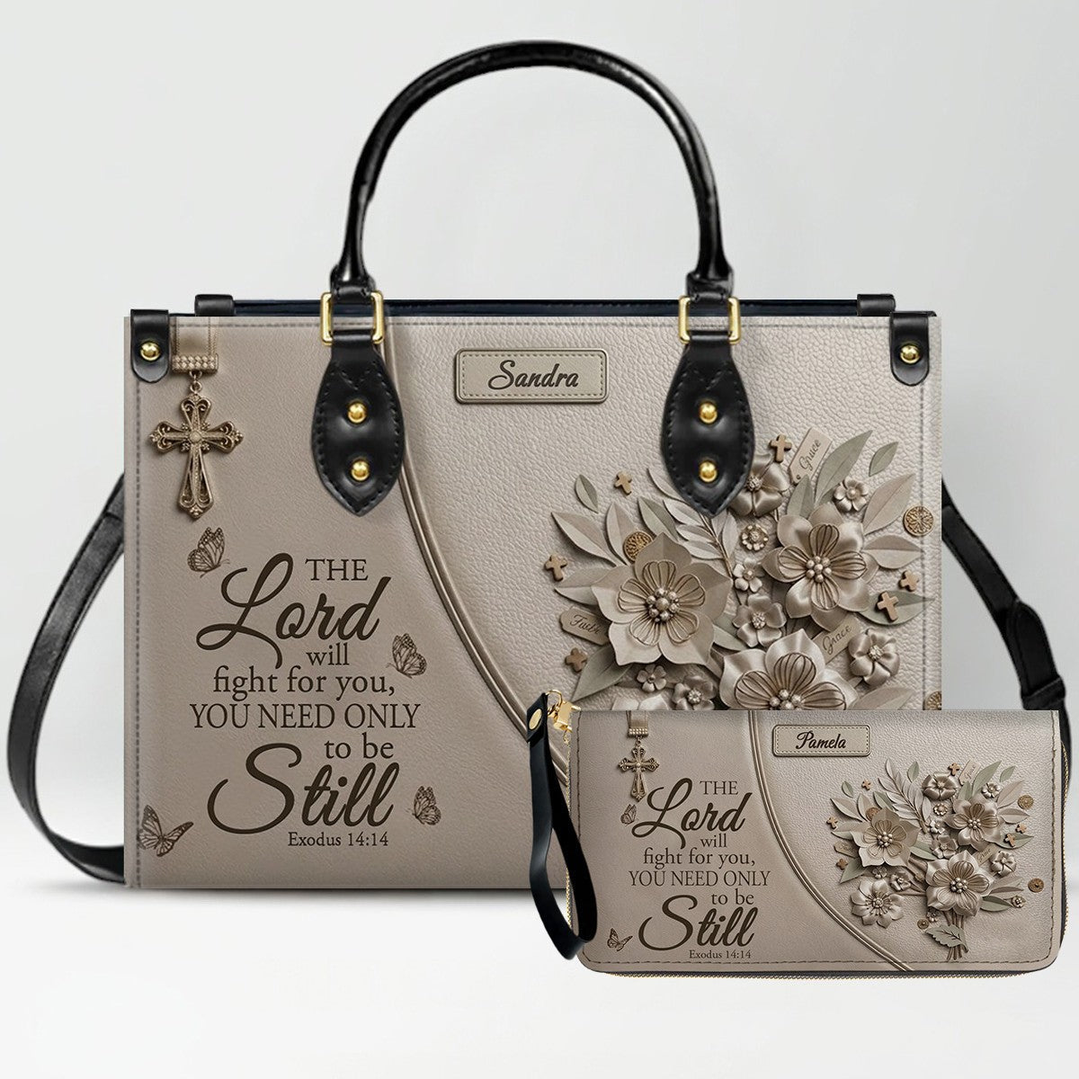 Personalized Exodus 14:14 Christian Leather Tote