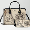 Personalized Christian Floral Leather Handbag