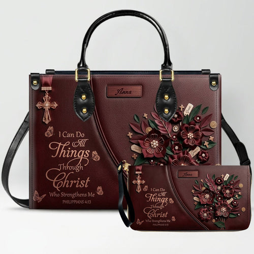 Custom Burgundy Faith Floral Leather Handbag