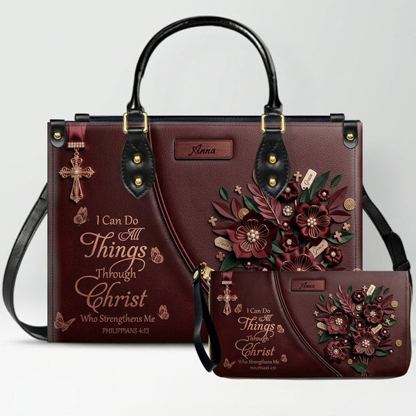 Custom Burgundy Faith Floral Leather Handbag