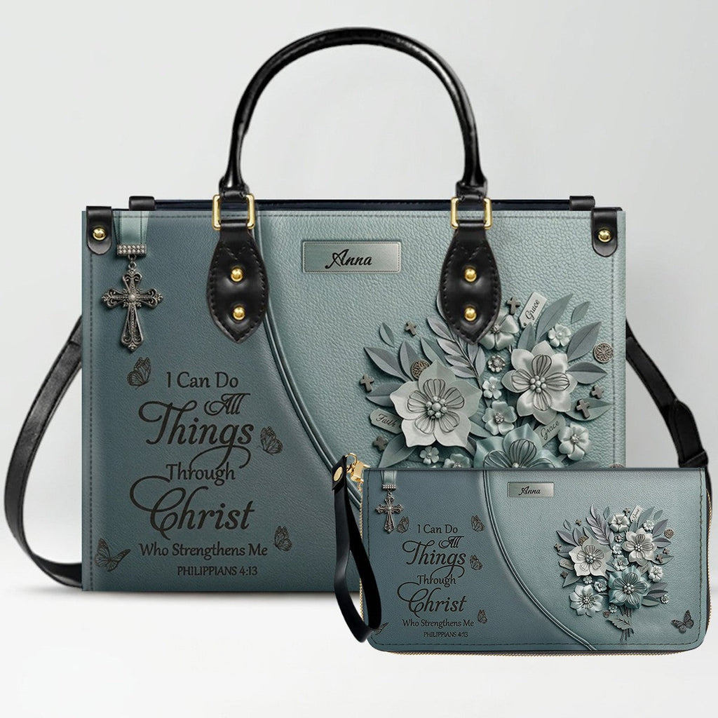 Custom Smoky Teal Christian Leather Handbag