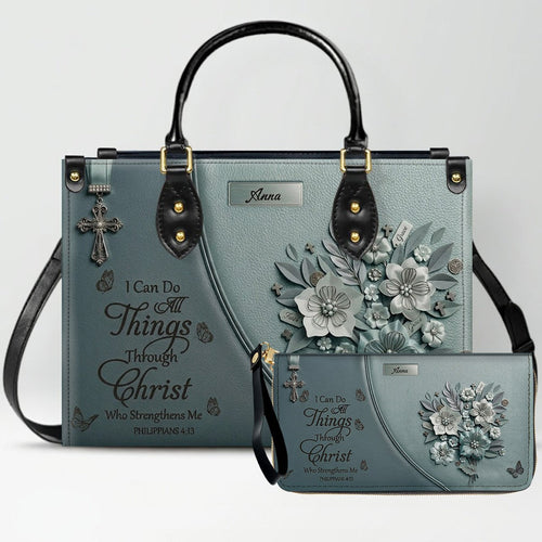 Custom Smoky Teal Christian Leather Handbag