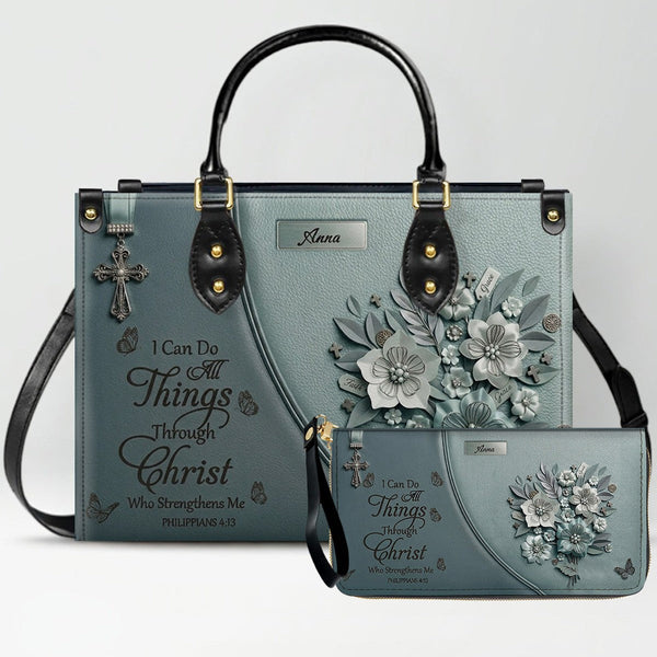 Custom Smoky Teal Christian Leather Handbag