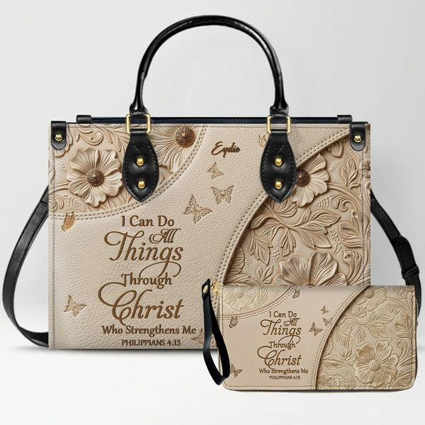 Personalized Bible Verse Leather Handbag Set