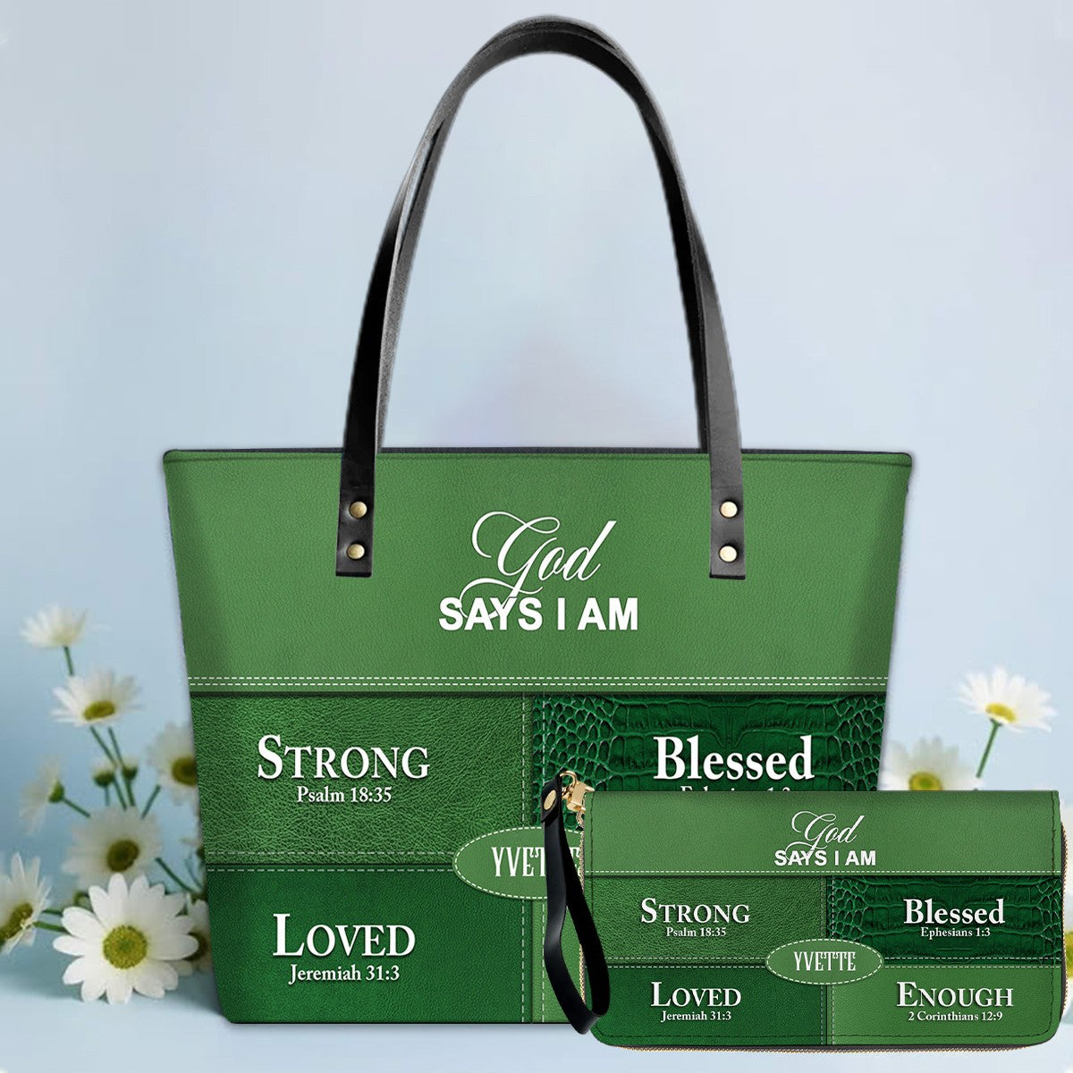 Personalized God Says I Am Leather Tote Bag