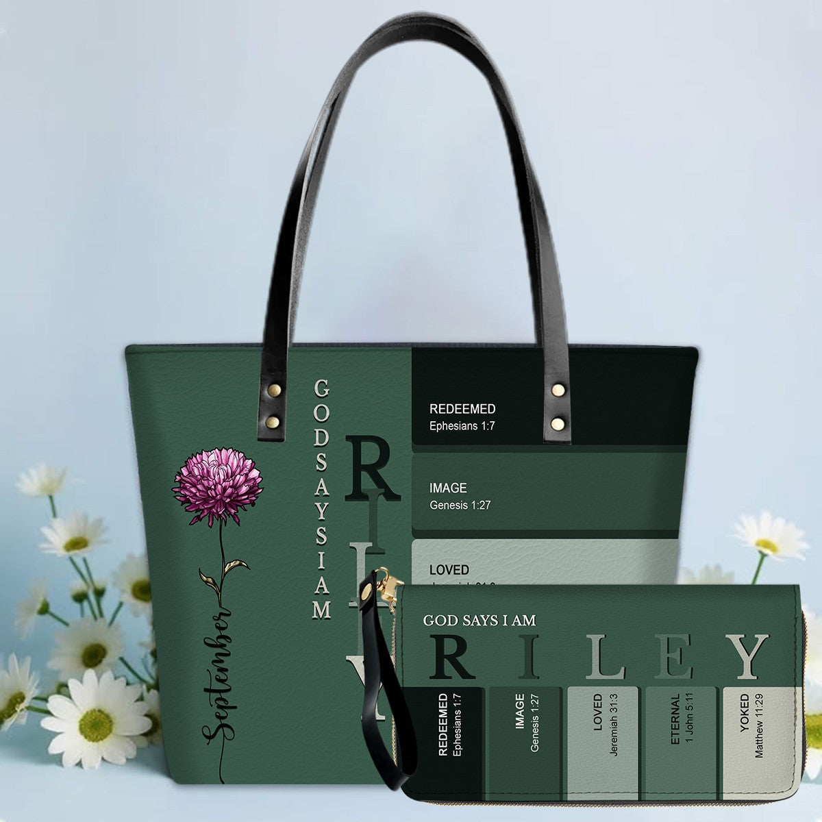 Personalized Bible Verse Leather Tote Bag