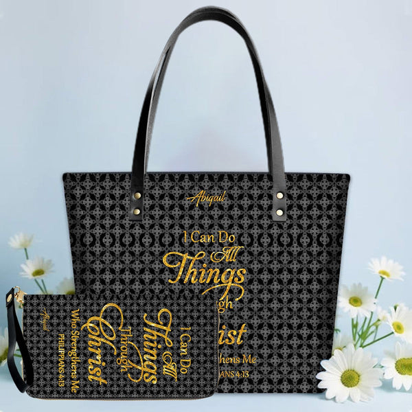 Personalized Christian Leather Tote Bag