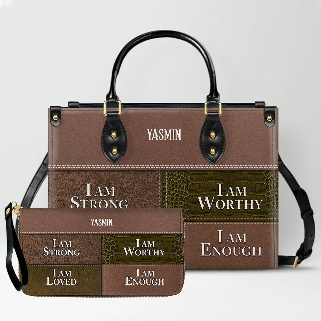 God Says I Am Personalized Leather Tote Bag