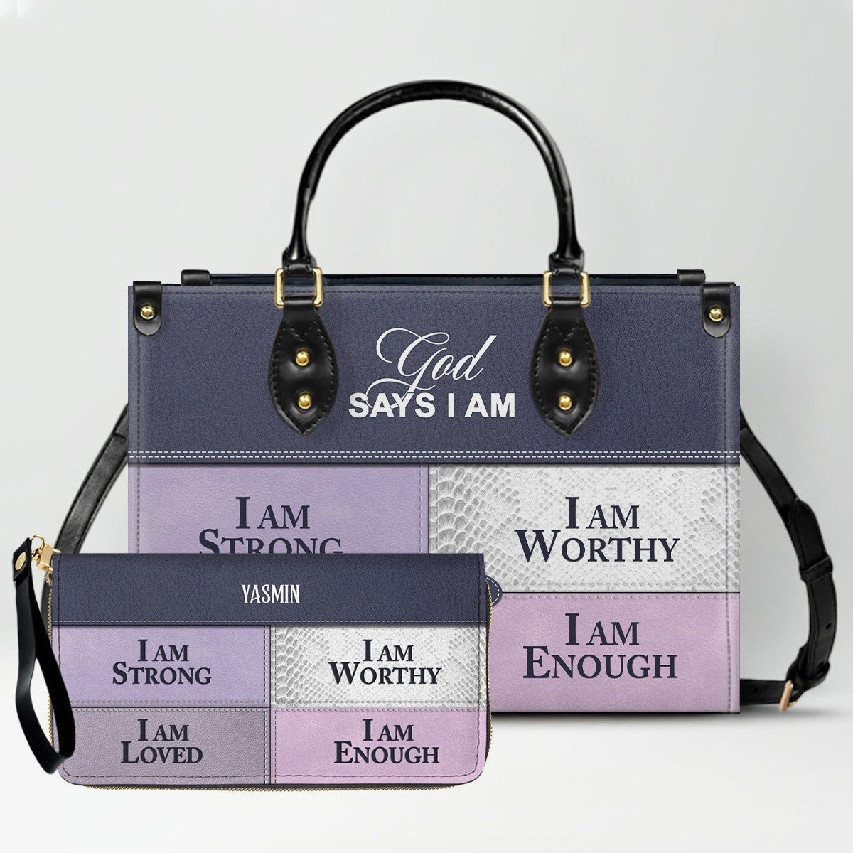 God Says I Am Personalized Leather Tote Bag