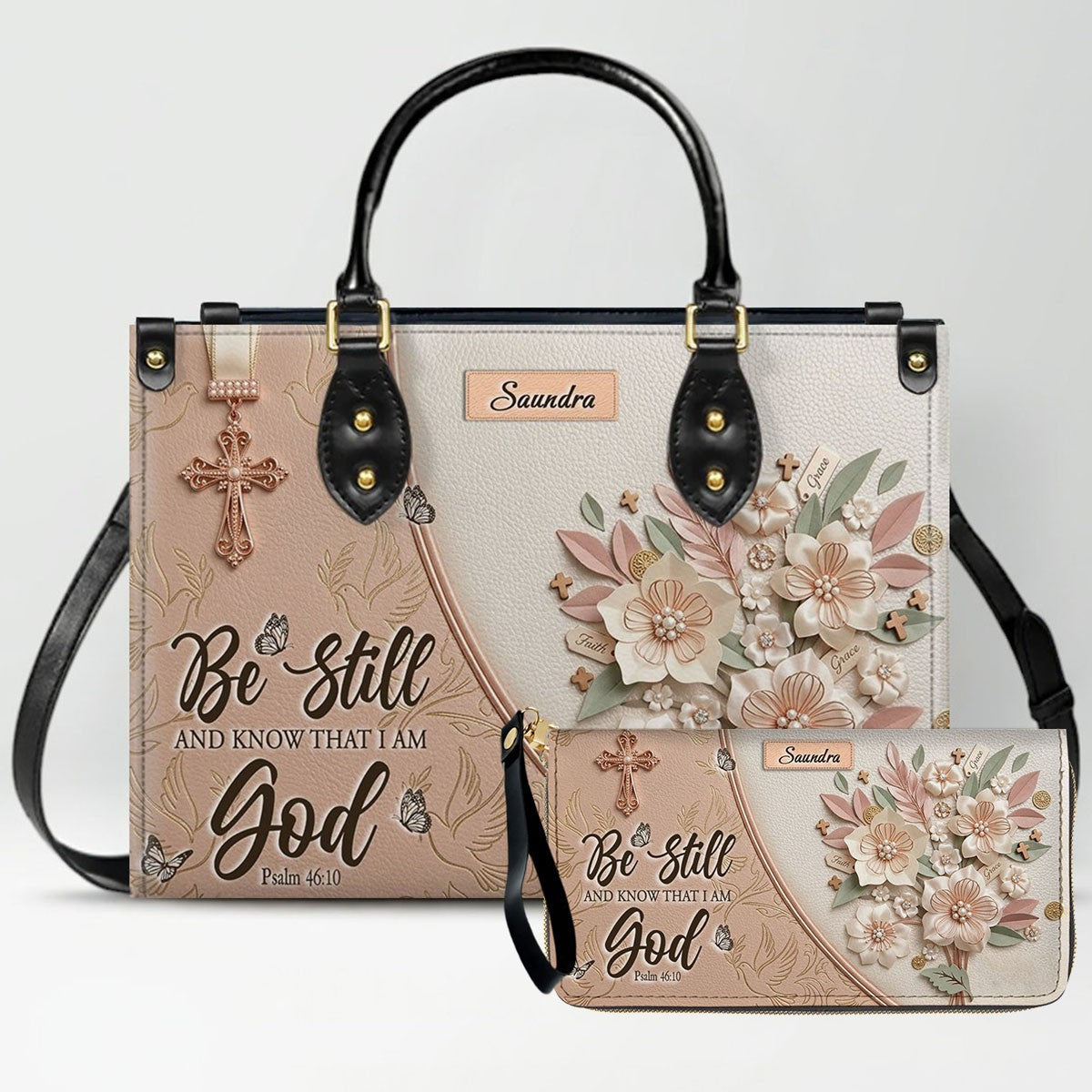 Personalized Beige Cross Handbag & Wallet Set