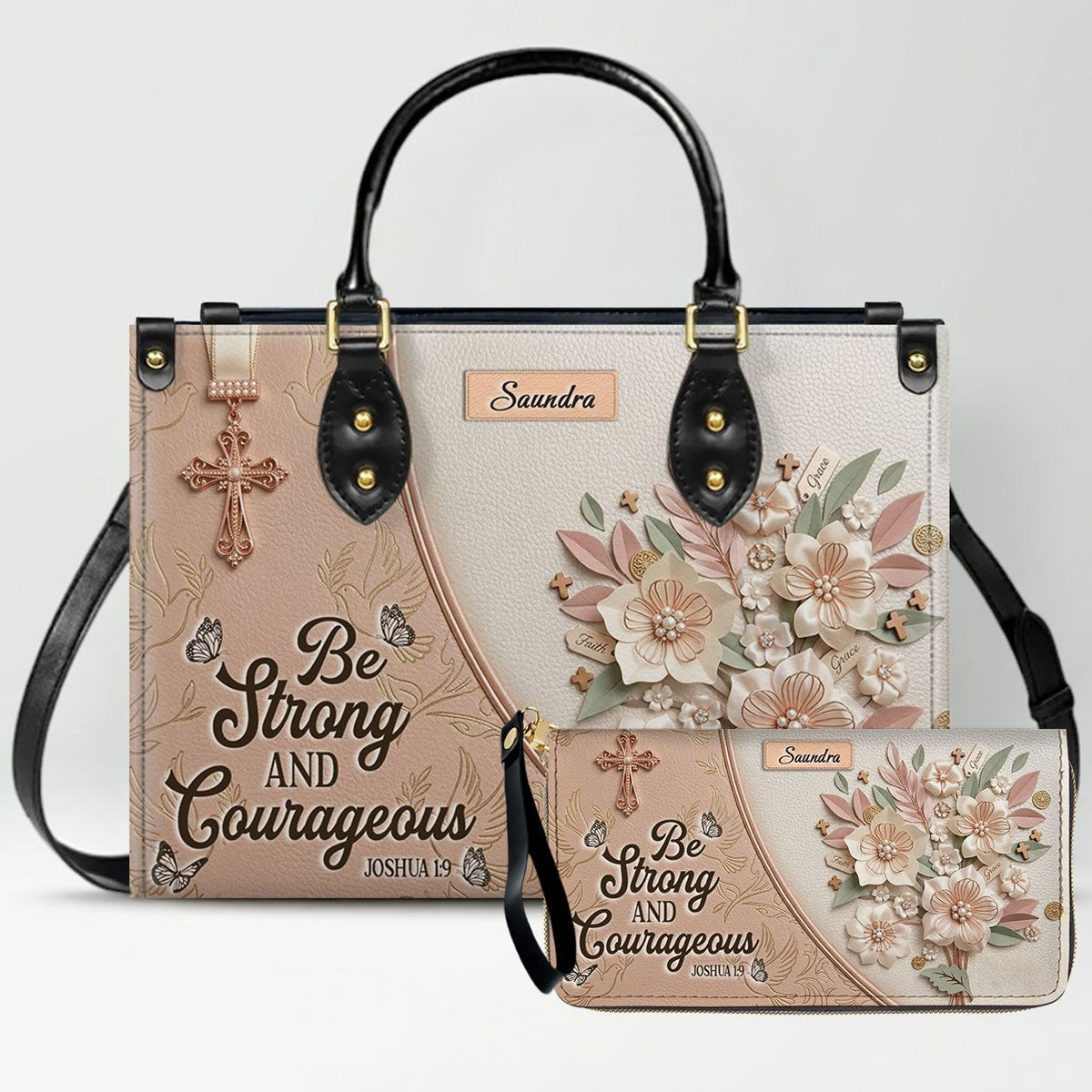 Personalized Beige Cross Handbag & Wallet Set