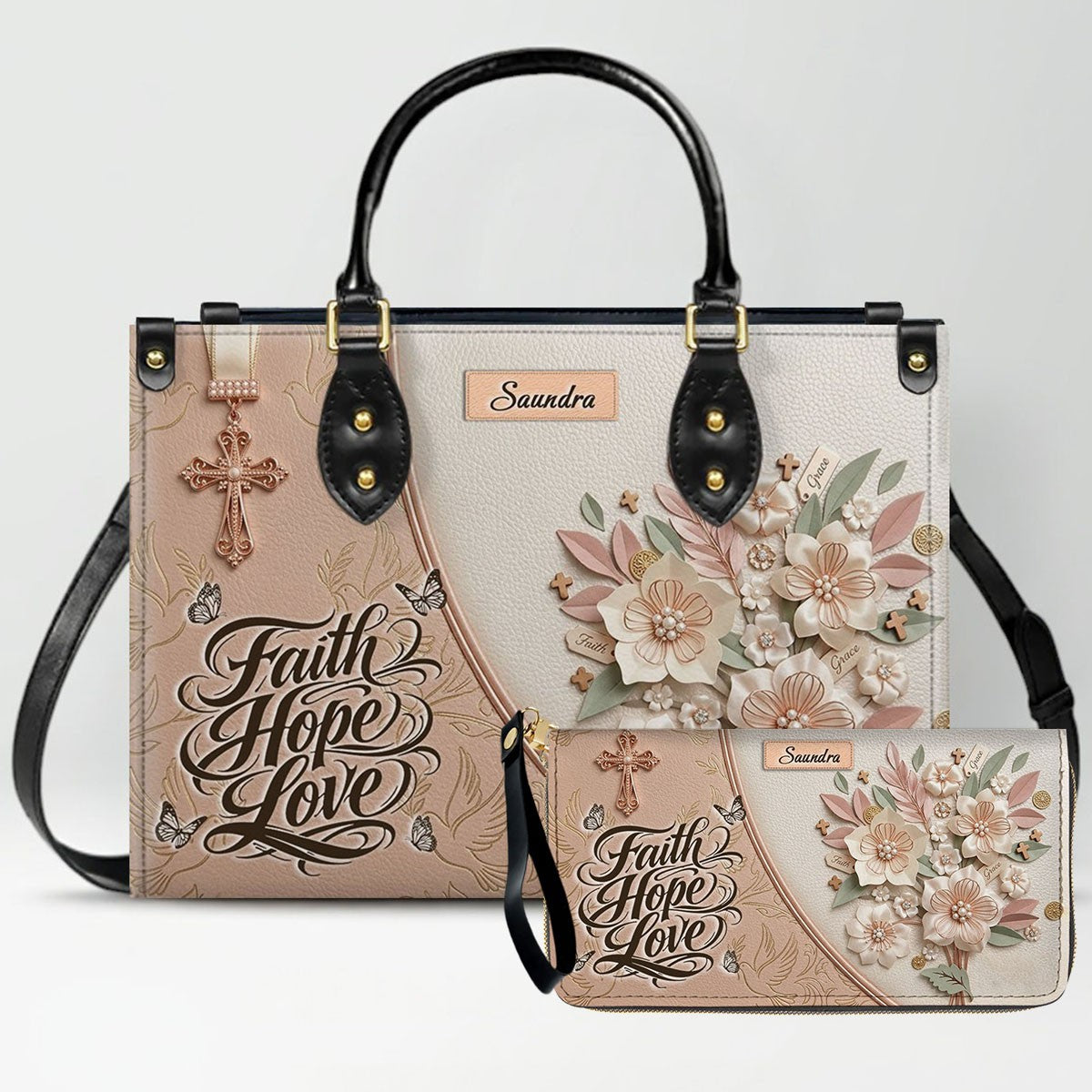 Personalized Beige Cross Handbag & Wallet Set