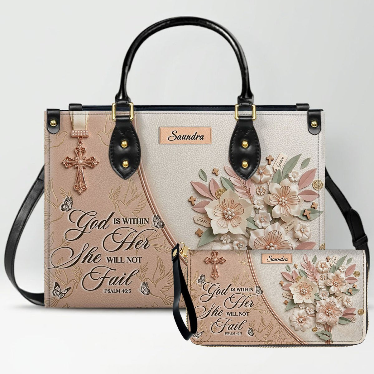 Personalized Beige Cross Handbag & Wallet Set
