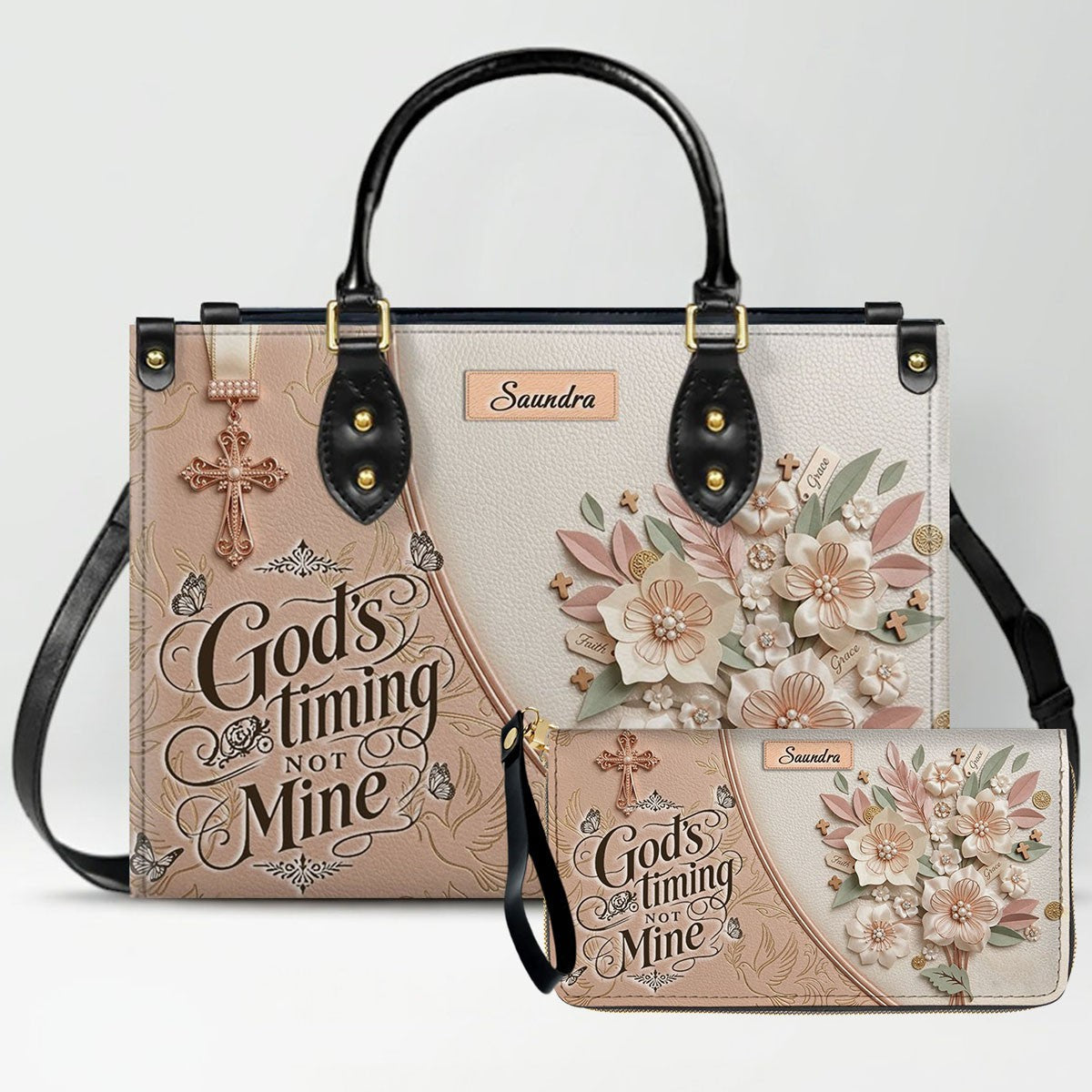 Personalized Beige Cross Handbag & Wallet Set