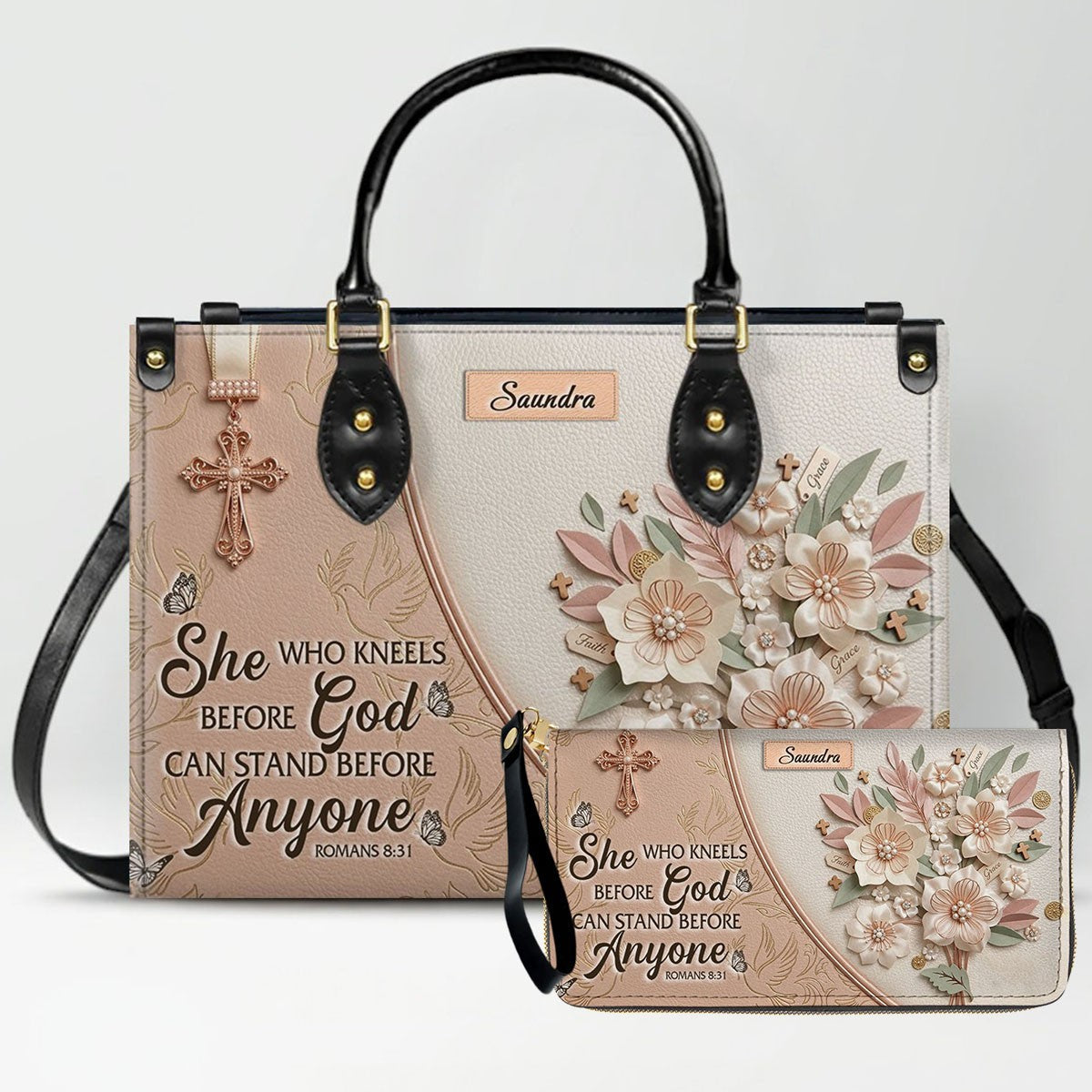 Personalized Beige Cross Handbag & Wallet Set