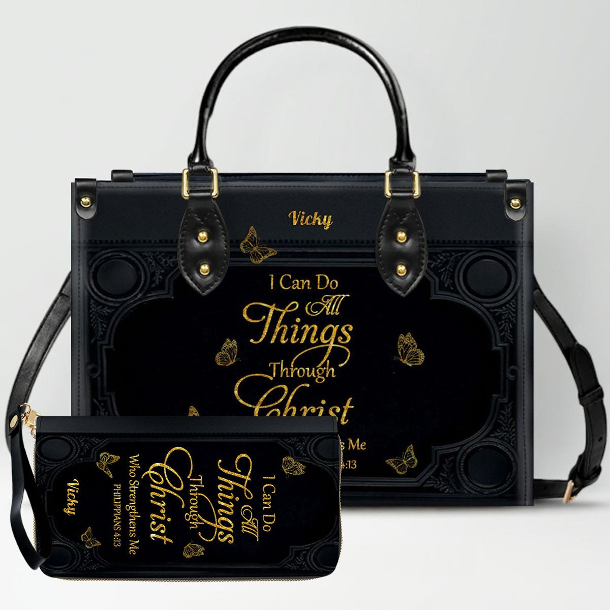 "I Can Do All Things" Personalized Leather Bag Set