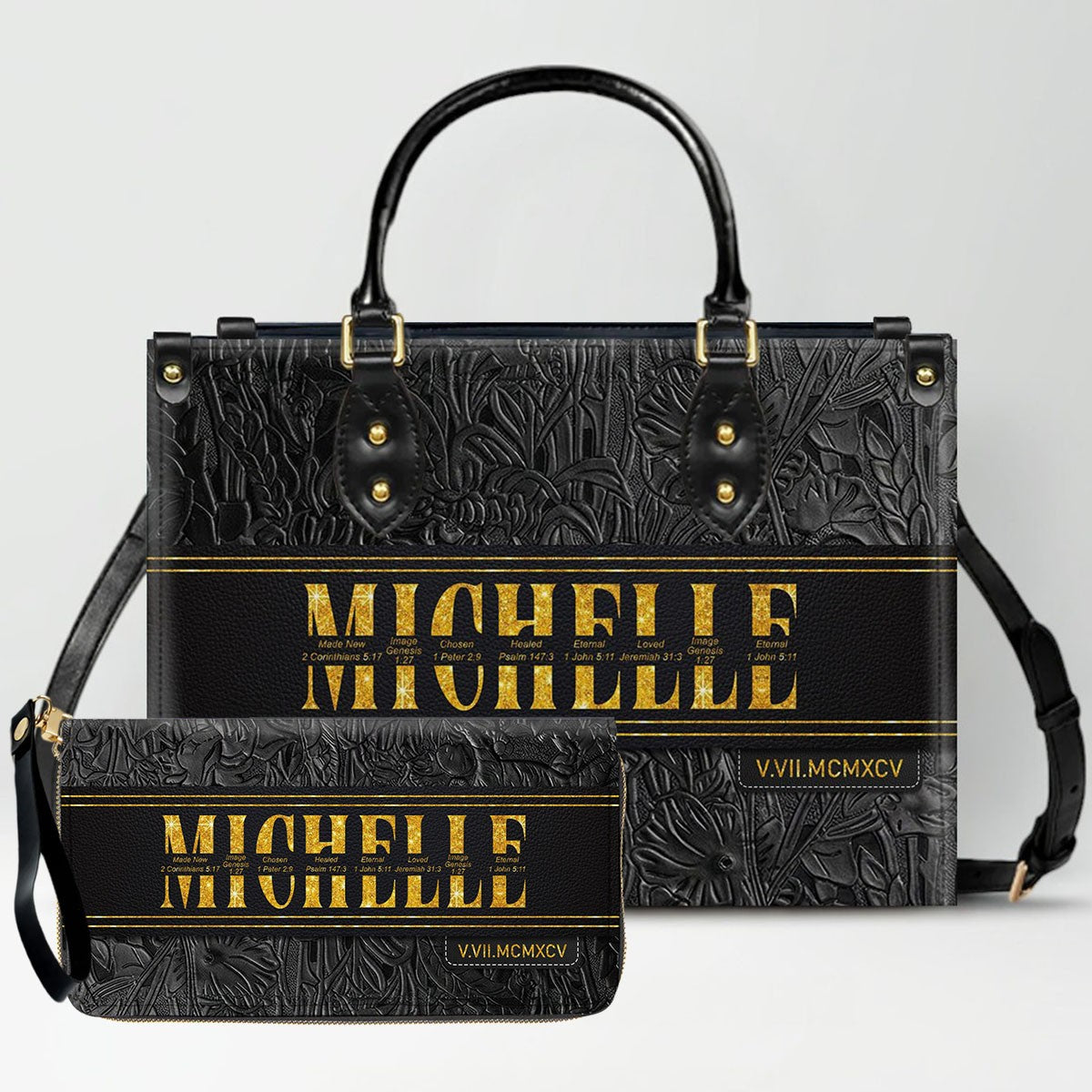 Custom Bible Verse Leather Handbag & Wallet Set