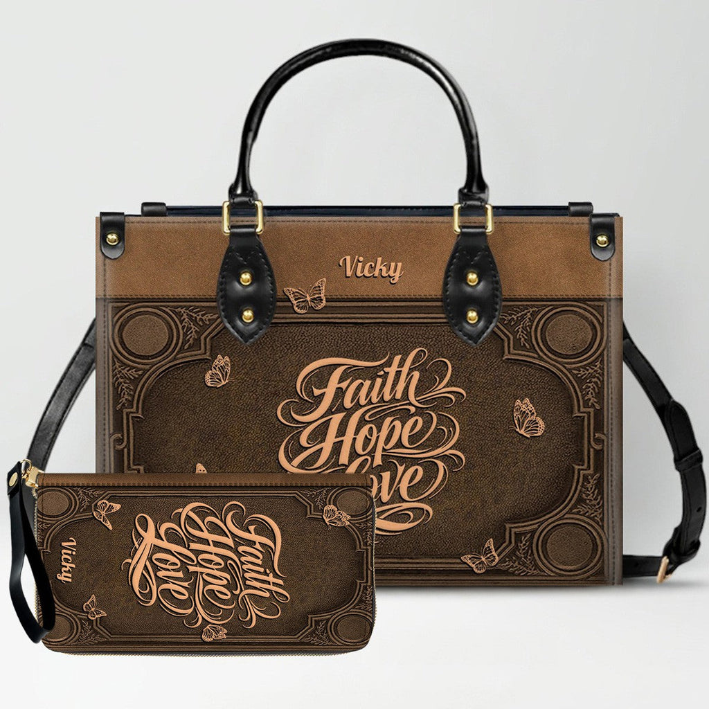 Personalized Scripture Leather Tote & Wallet Set