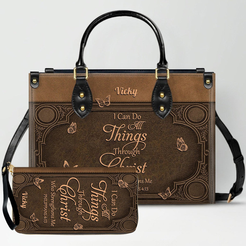 "I Can Do All Things" Personalized Leather Bag Set