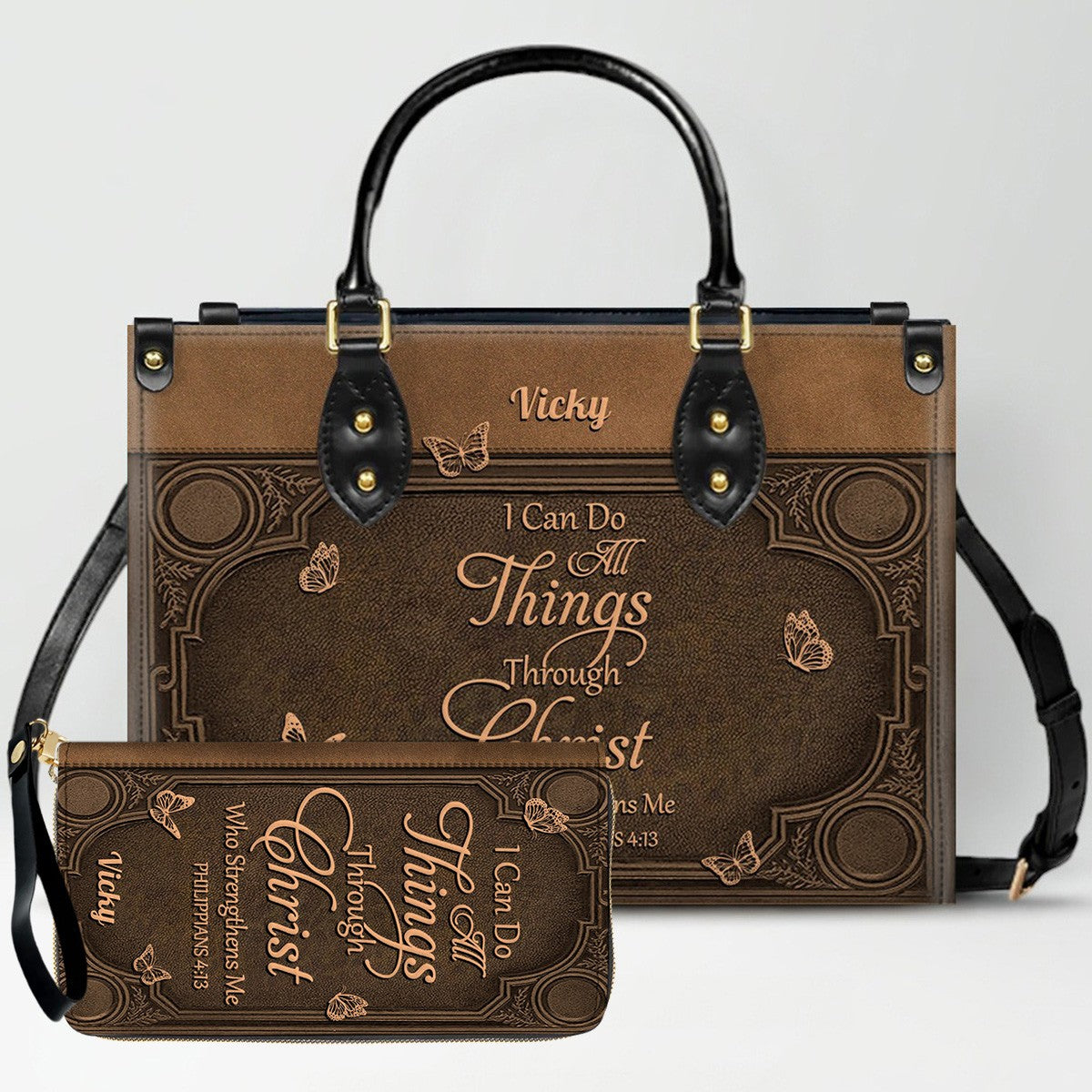 "I Can Do All Things" Personalized Leather Bag Set