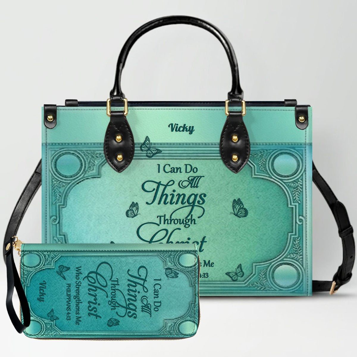 "I Can Do All Things" Personalized Leather Bag Set