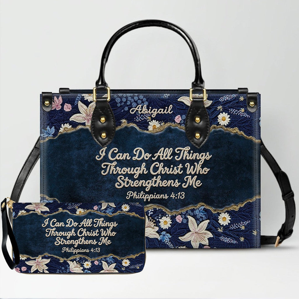 Personalized Floral Christian Leather Tote Bag