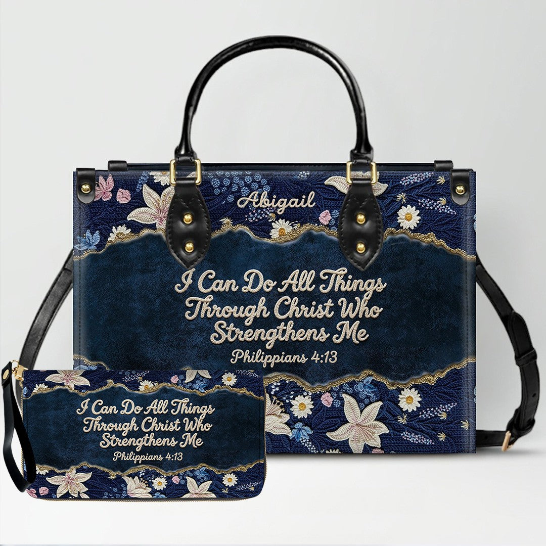 Personalized Floral Christian Leather Tote Bag