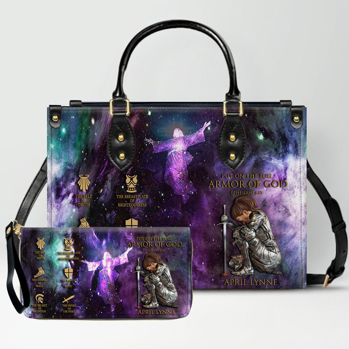 Personalized Armor of God Leather Handbag Set