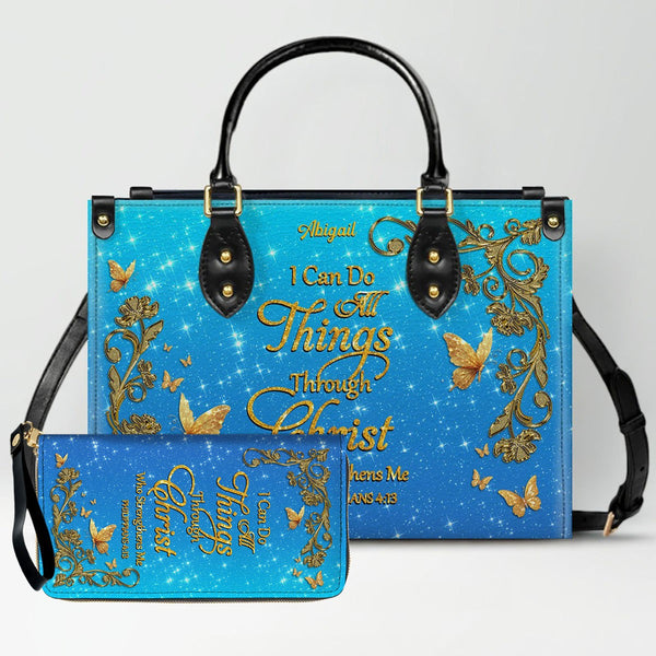Personalized Christian Leather Tote Bag Set