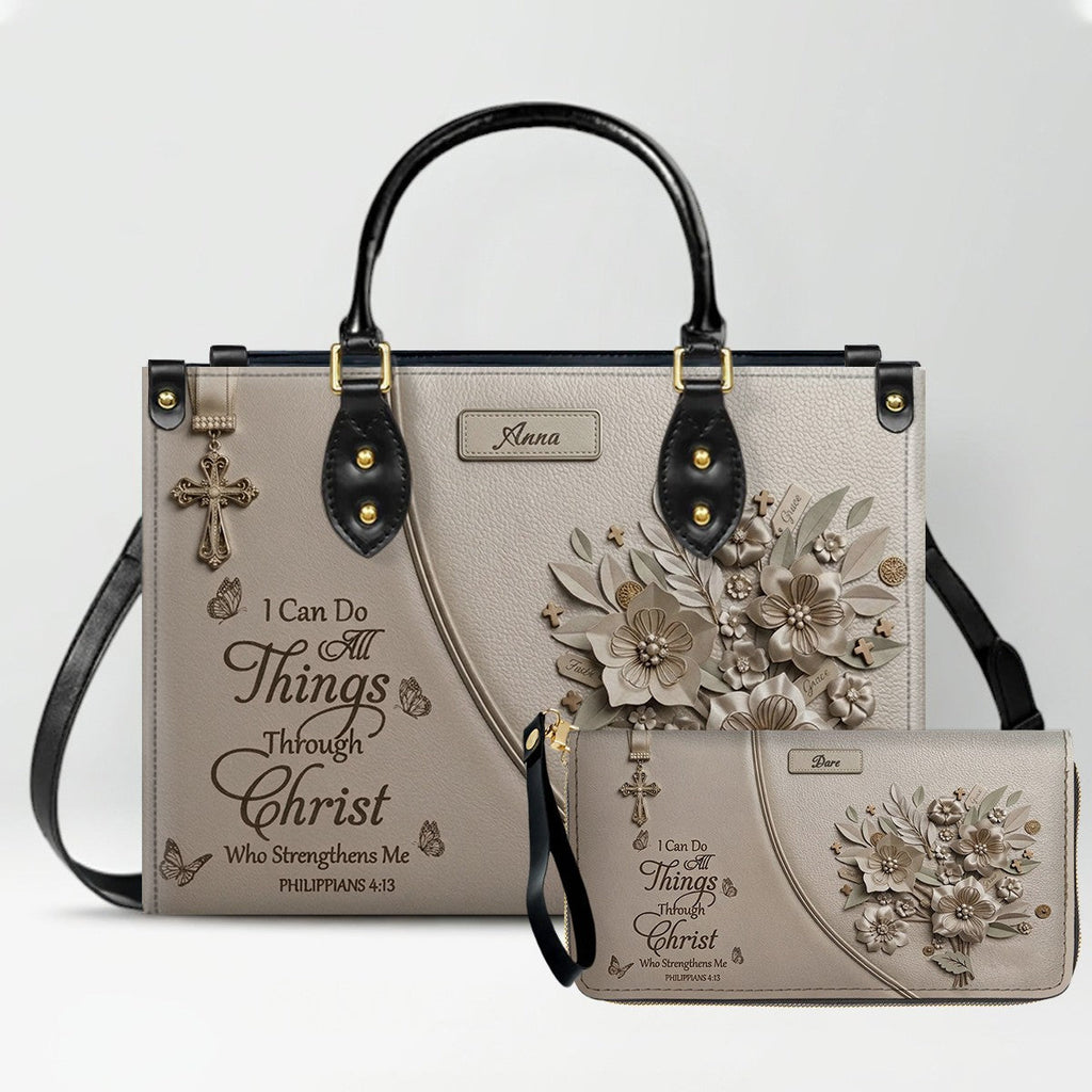 Personalized Christian Floral Leather Handbag
