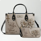 Personalized Christian Floral Leather Handbag