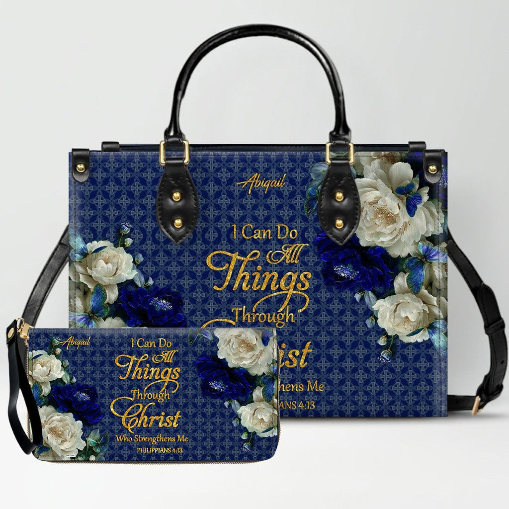 Personalized Christian Floral Leather Handbag Set
