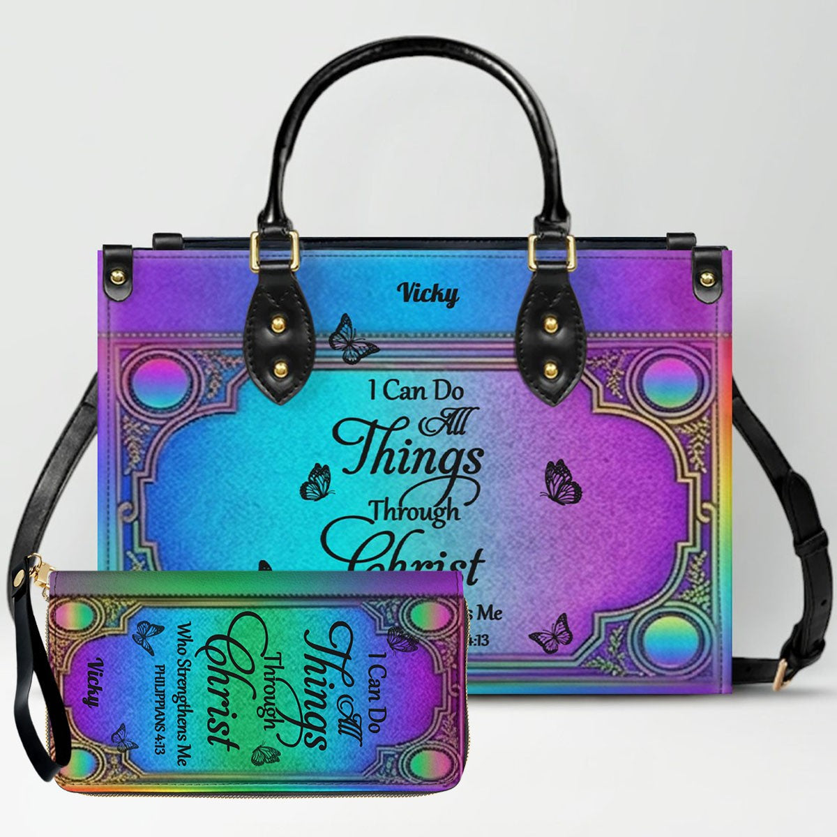 "I Can Do All Things" Personalized Leather Bag Set