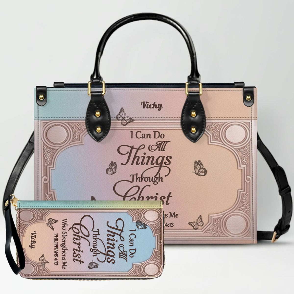 "I Can Do All Things" Personalized Leather Bag Set