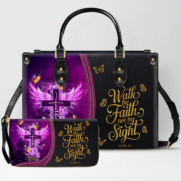 Personalized Christian Cross & Wings Leather Handbag