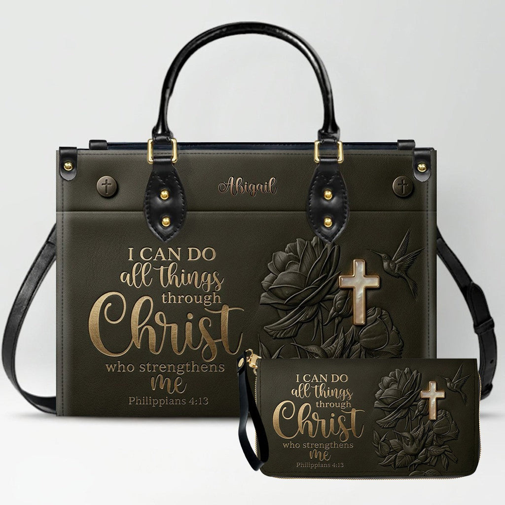 Personalized Floral Cross Leather Handbag