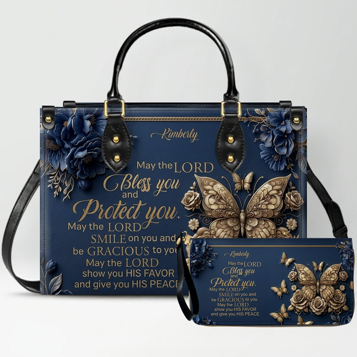 Personalized Christian Floral Leather Tote Bag