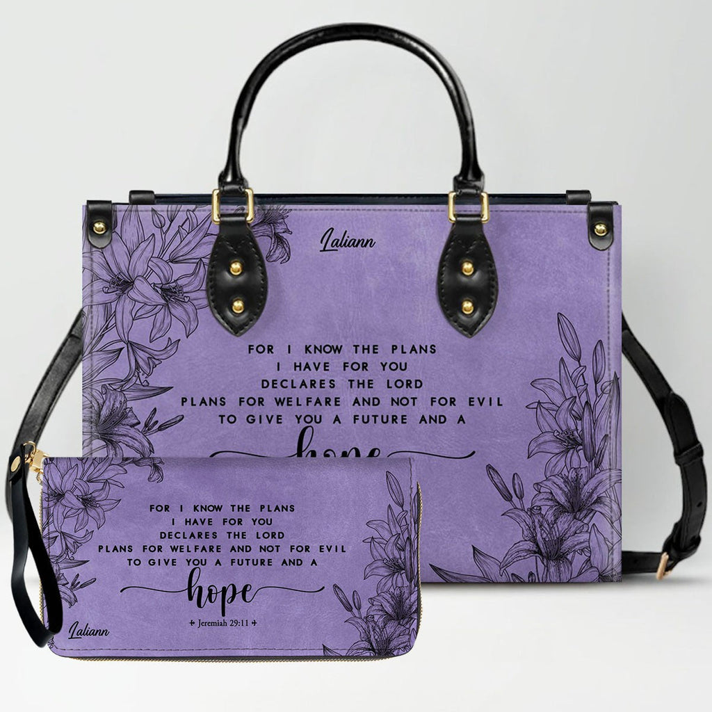 Personalized Purple Bible Verse Leather Handbag