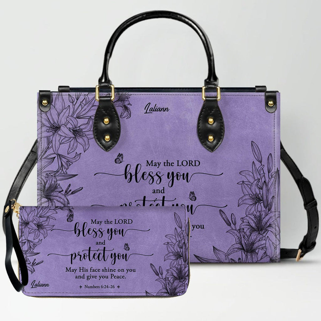 Personalized Purple Christian Leather Bag Set