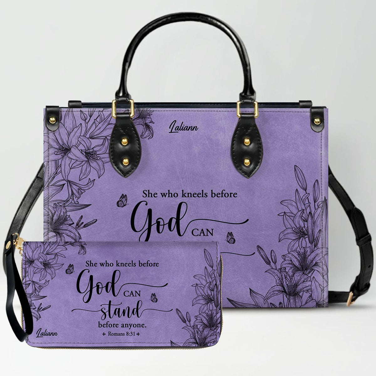 Personalized Purple Bible Verse Leather Handbag
