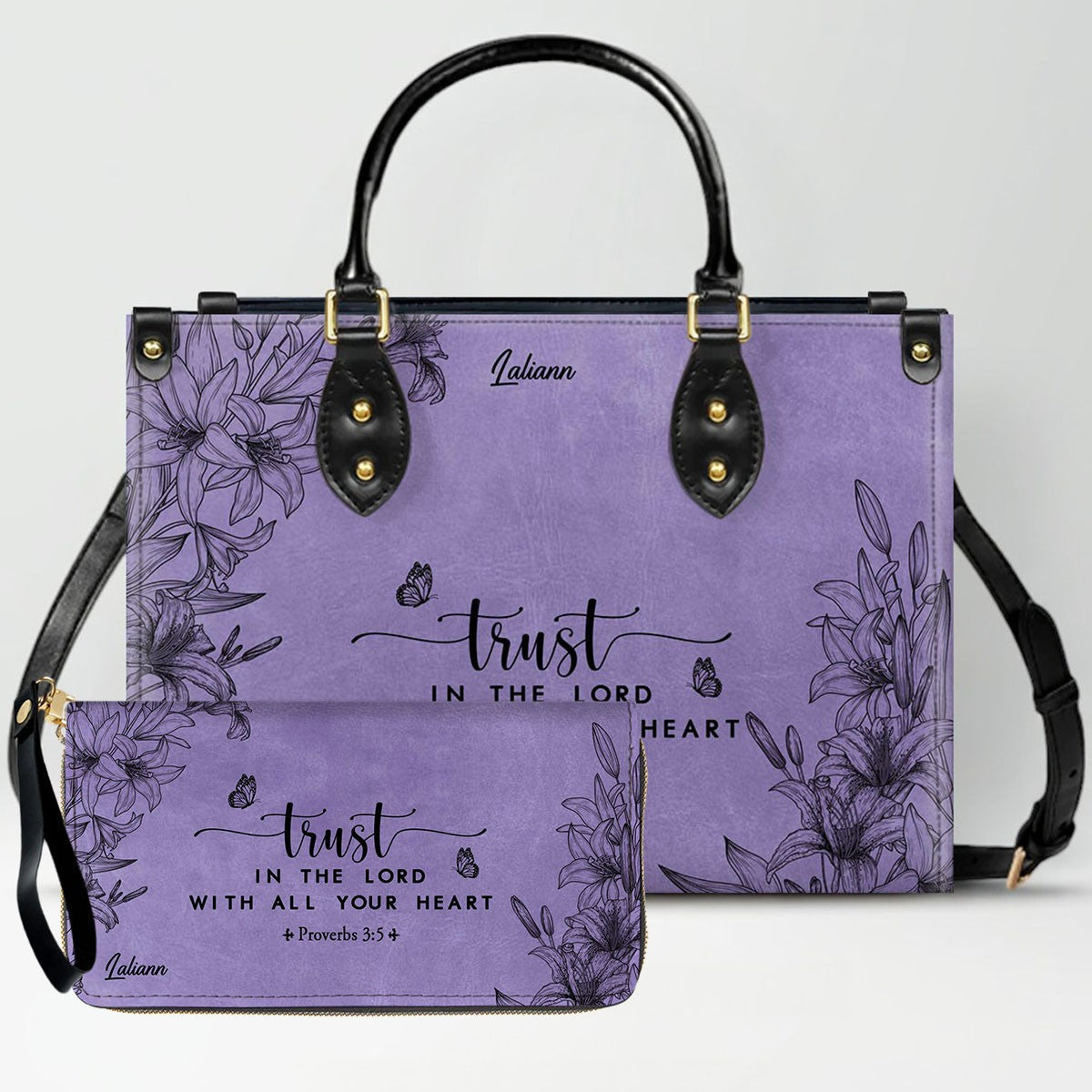 Personalized Purple Bible Verse Leather Handbag